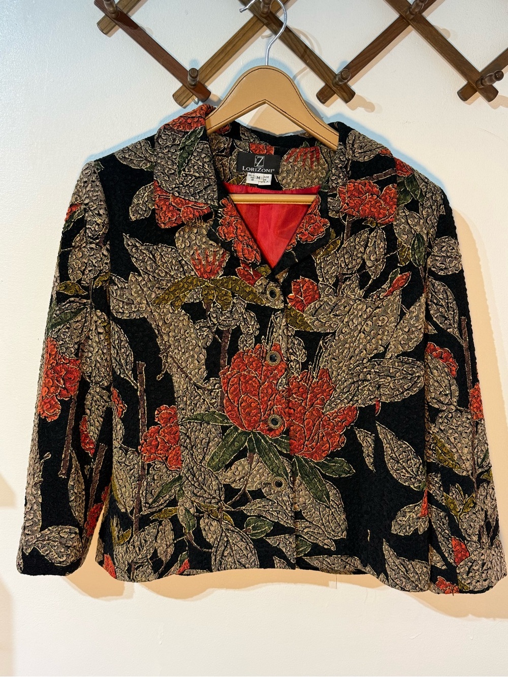 LoriZoni Floral Blazer Jacket decorative buttons shoulder pads vintage size M